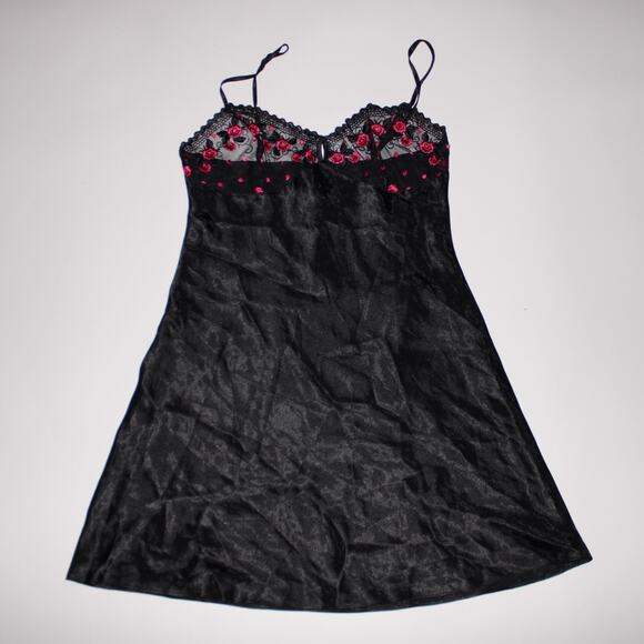 Short Stories Romantic Black Silk Slip Dress With Embroidered Flowers Size 12 - Picture 1 of 5